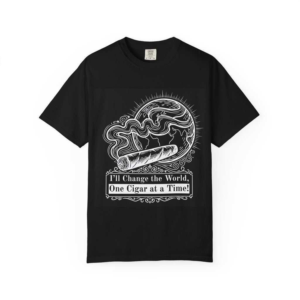 Cigar Enthusiast T-Shirt - "I'll Change the World, One Cigar at a Time"