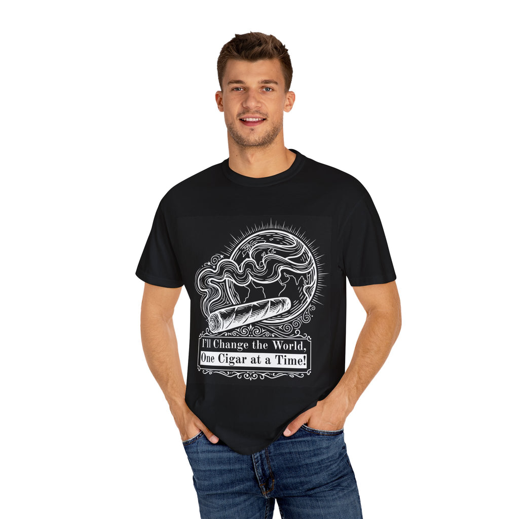 Cigar Enthusiast T-Shirt - "I'll Change the World, One Cigar at a Time"