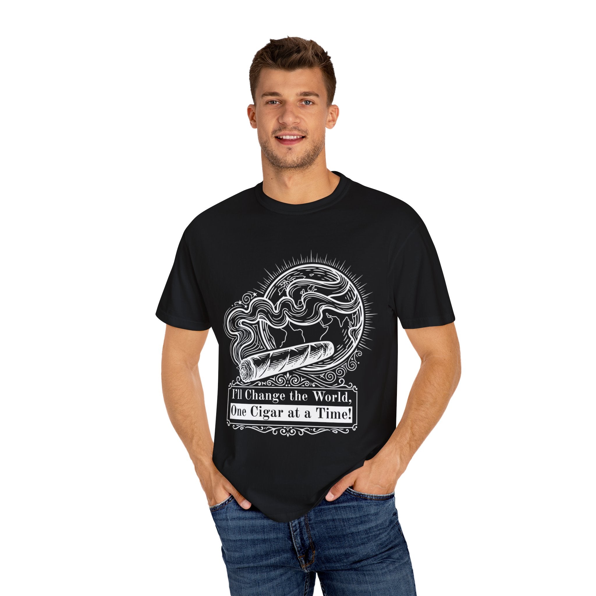 Cigar Enthusiast T-Shirt - "I'll Change the World, One Cigar at a Time"