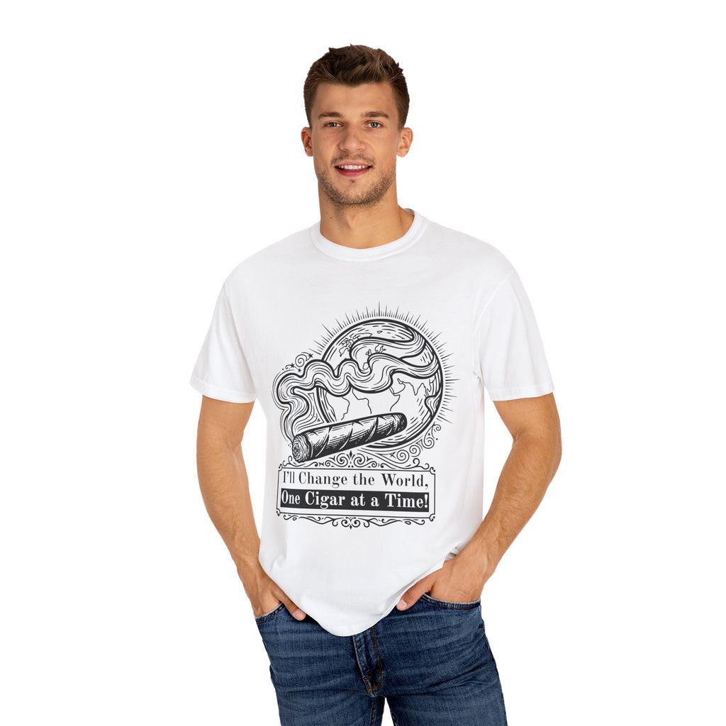Cigar Enthusiast T-Shirt - "I'll Change the World, One Cigar at a Time"