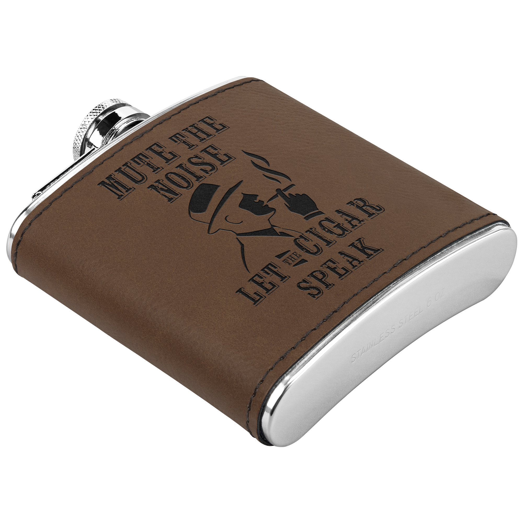 6oz_Flask_for_Cigar_Lovers_Dk_Brown_Angle_Mockup.png