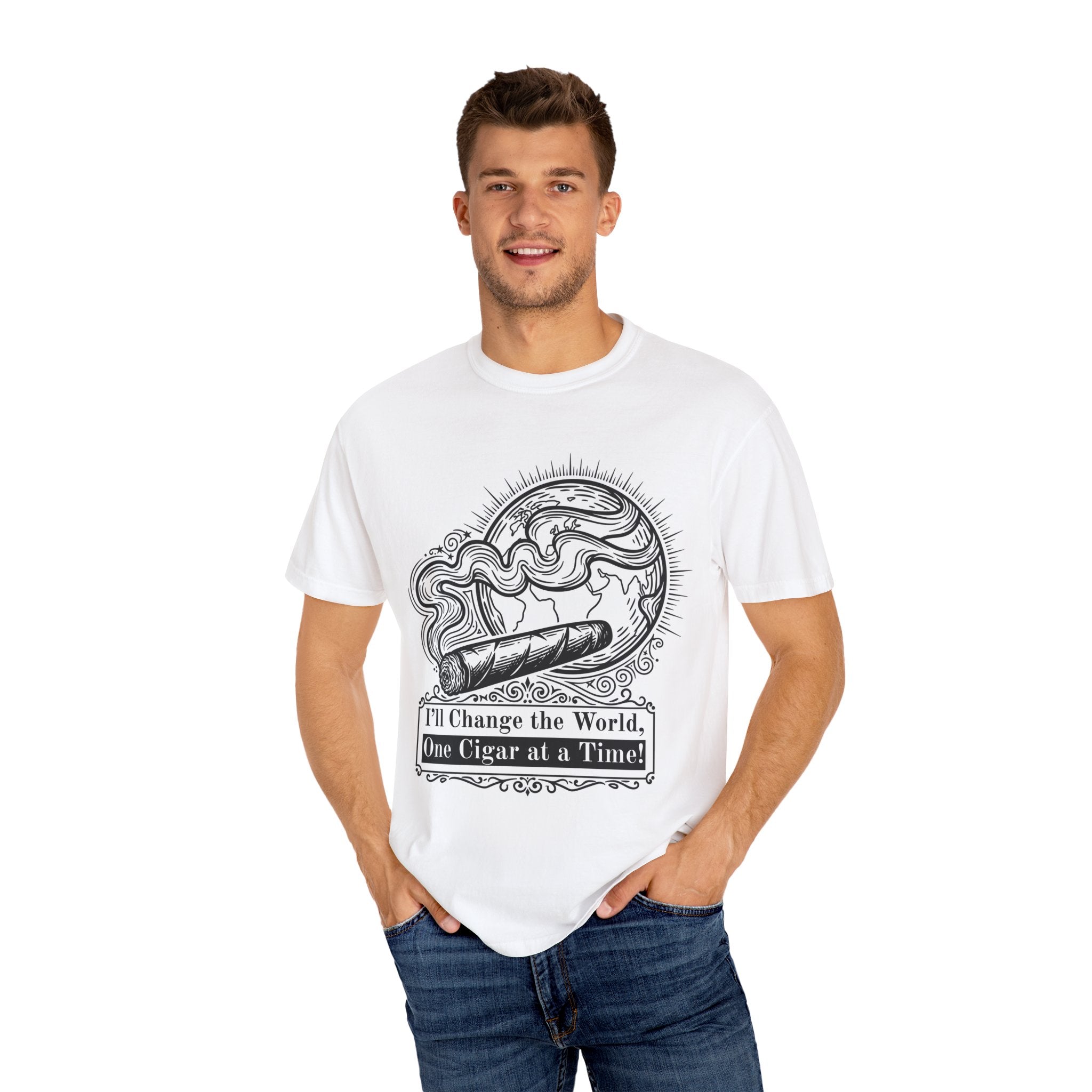 Cigar Enthusiast T-Shirt - "I'll Change the World, One Cigar at a Time"